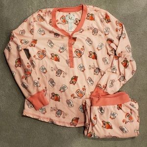 EUC PJ Couture Pink Owl PJ Set Sz L